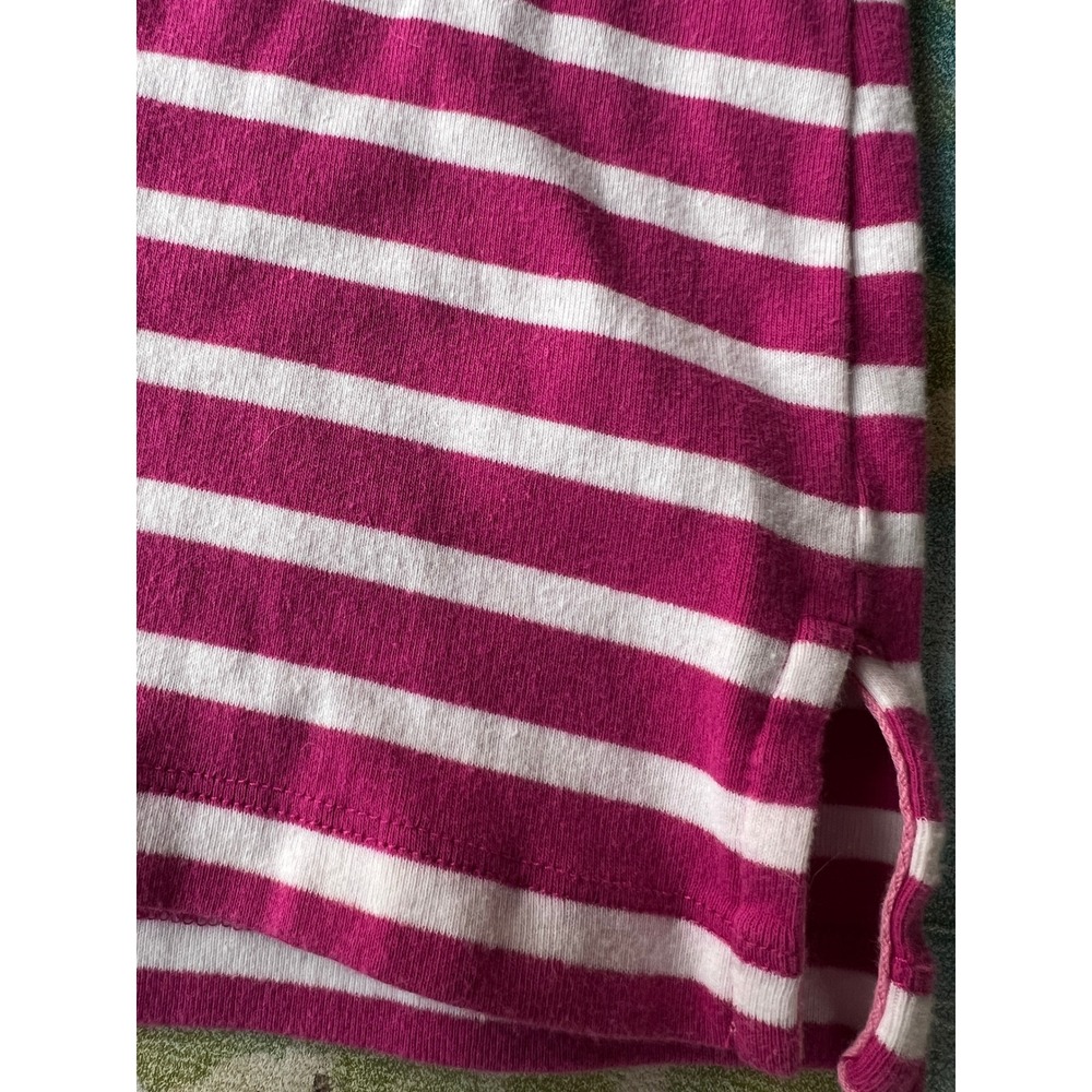 Talbots Stretch Weekend Tee Women's Medium Pink White‎ Stripe Pocket Boat Neck - Picture 5 of 7